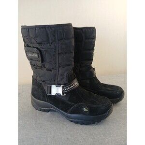 COACH Sandi Monogram Winter Snow Boot Women Size 9 Black Suede Nylon A7067